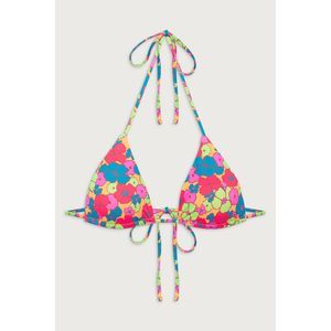 Frankie's Bikinis Kauai Triangle Halter Bikini Top Neon Floral Groovy Medium